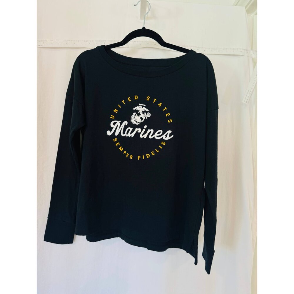 Under Armour T-Shirt Women Sz M Black Loose Fit Long Sleeve United States Marine